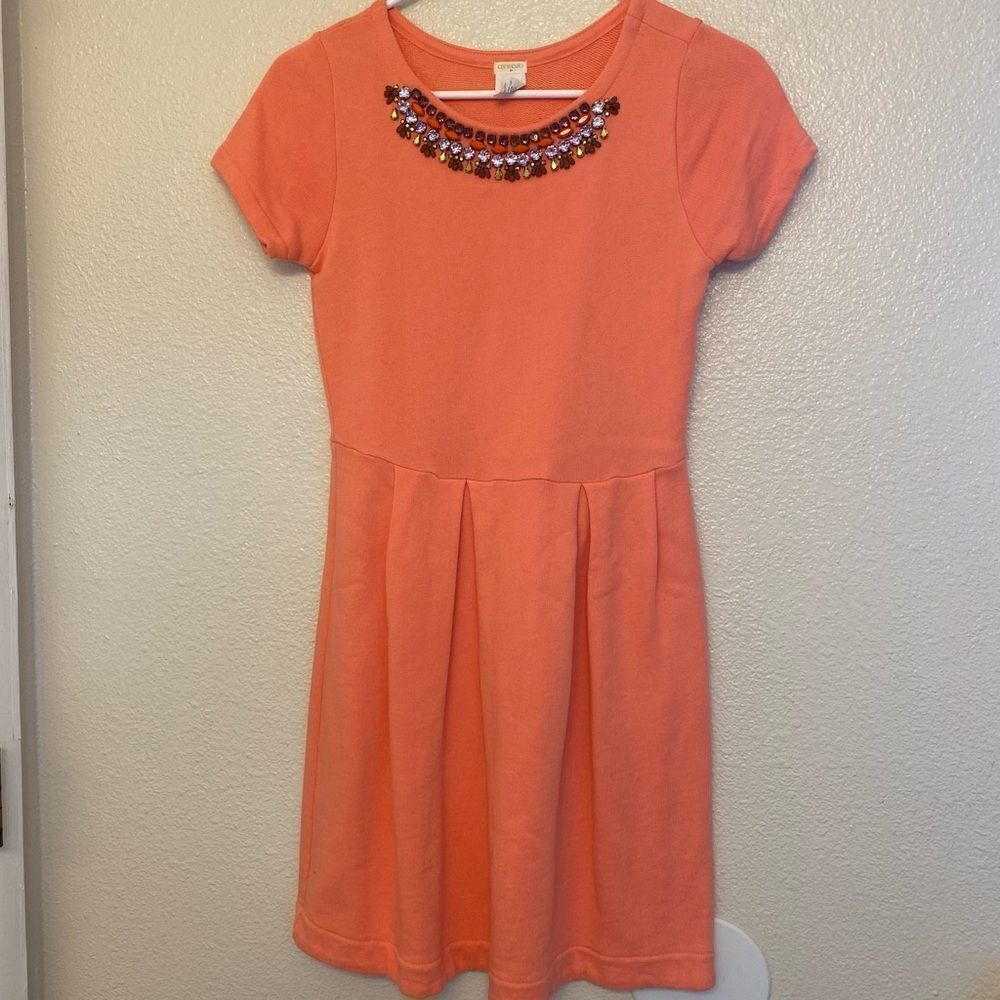 Crewcuts J Crew Girls orange cozy t Shirt Dress necklace embellishment 12